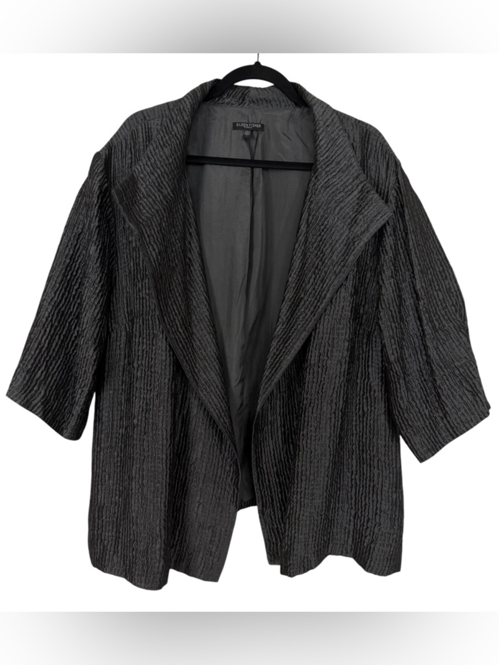 Eileen Fisher Crinkle Jacket In Charcoal Textured Silk Evening Size 1X